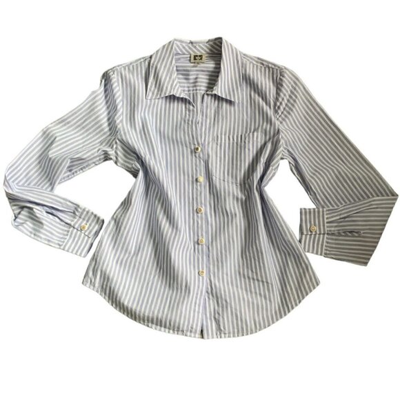 Anne Klein Striped Button Up Shirt Logo Buttons S Blue # White #131L - Picture 5 of 9